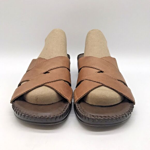 Naturalizer Risco Comfy Leather Slides Women's 8.5 Tan Open Toe Wedge Sandals - Picture 2 of 10